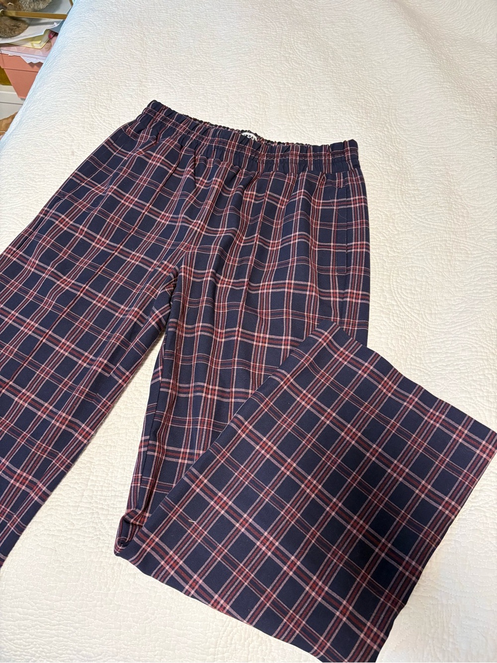 Sunday Best Navy and Red Plaid Wide-Leg Pants